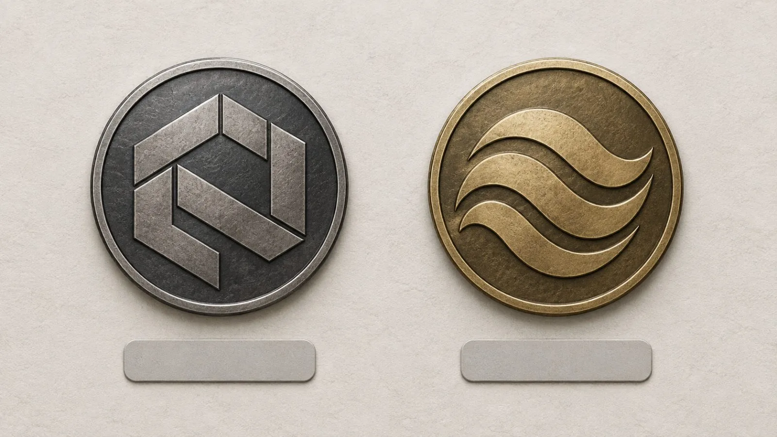 Two unbranded token badges sit in separate panels in an editorial graphic. (AI-generated image / EconoTimes)