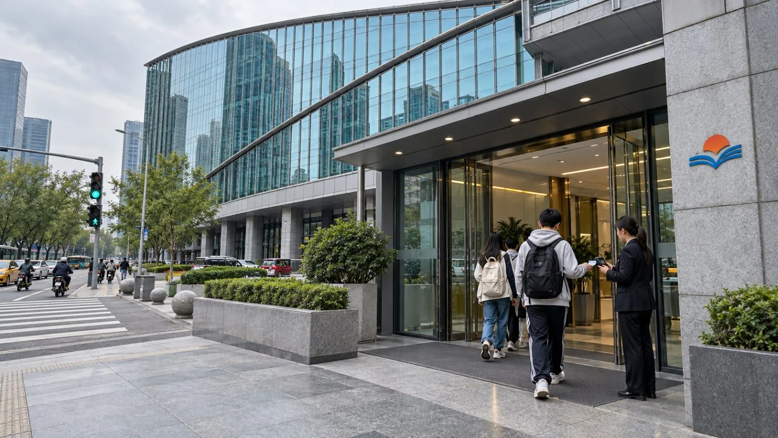 Students enter a private tutoring center in Beijing, China, on an overcast afternoon. / EconoTimes.ai