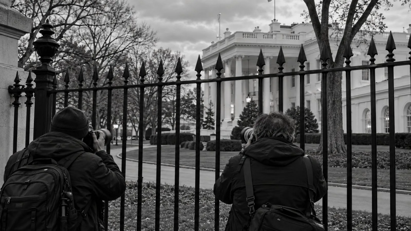 Press photographers stand outside the White House in Washington, D.C. (AI-generated image / EconoTimes)