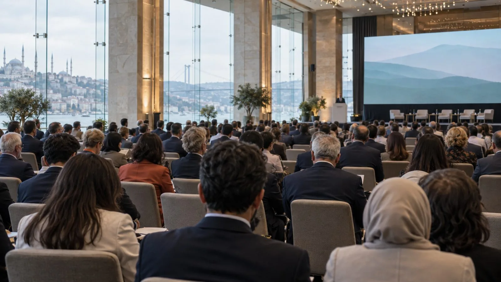 Delegates listen during a climate investment summit in Istanbul, Türkiye. (AI-generated image / EconoTimes)
