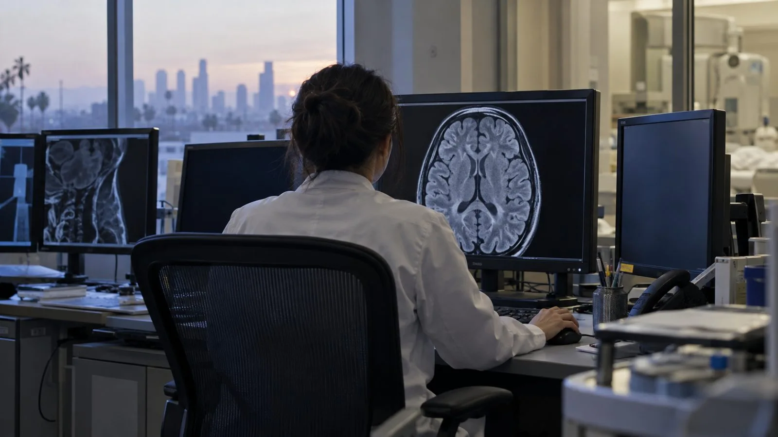 A radiologist reviews a scan at a hospital workstation in Los Angeles, California. (AI-generated image / EconoTimes)