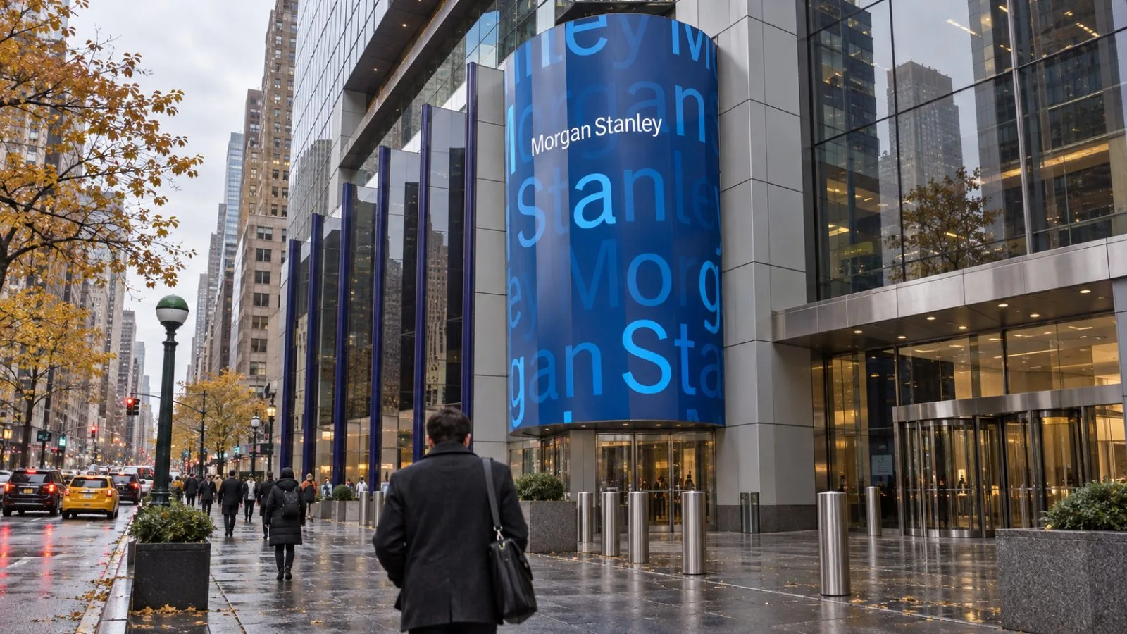 Pedestrians pass an office tower in Midtown Manhattan, New York, under overcast skies. / EconoTimes.ai
