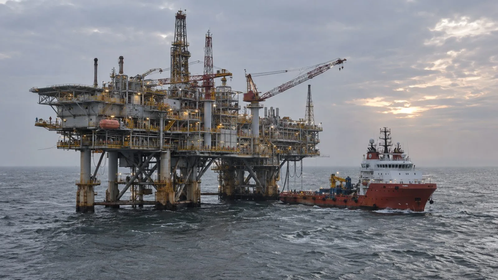 An offshore oil platform operates in the Bohai Sea off northern China. (AI-generated image / EconoTimes)