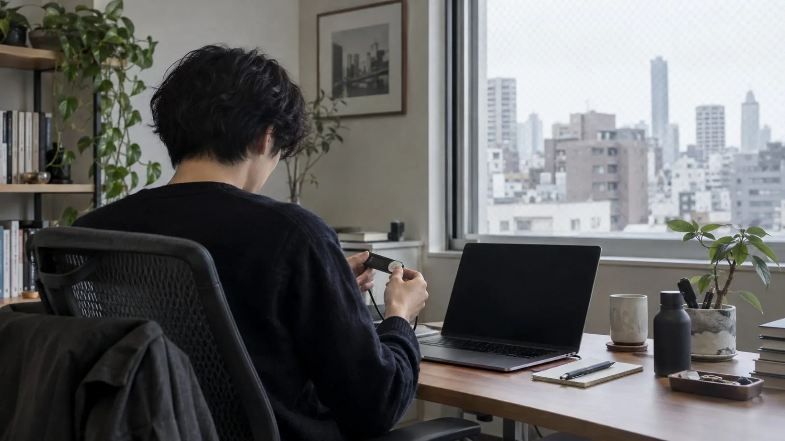An employee checks a transaction-signing device in a Tokyo cryptocurrency office. (AI-generated image / EconoTimes)