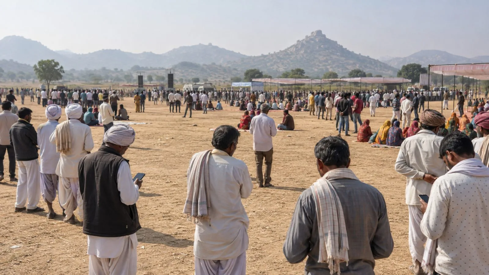 Farmers arrive for an income-support event in Banaskantha district, Gujarat, India. (AI-generated image / EconoTimes)