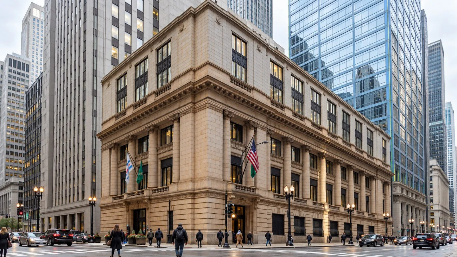 Pedestrians pass Northern Trust's headquarters on South La Salle Street in Chicago. / EconoTimes.ai