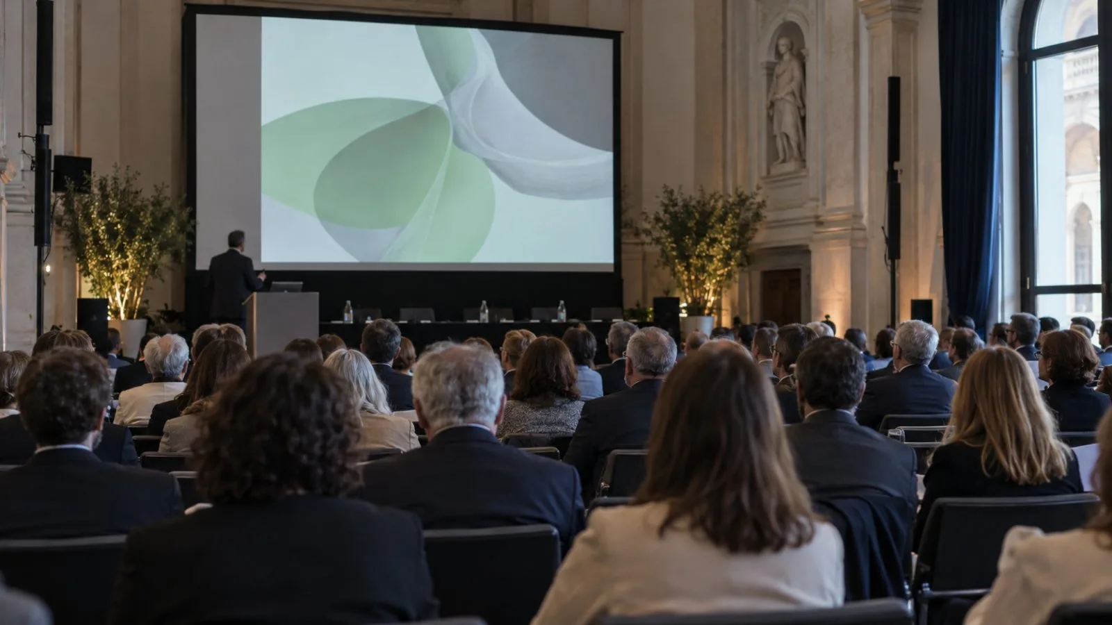 A presenter discusses surgical video retrieval at a medical conference in Padua, Italy. (AI-generated image / EconoTimes)