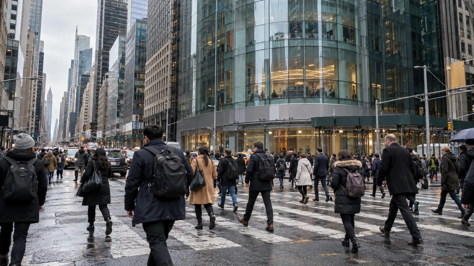 Morning commuters cross Times Square outside Nasdaq MarketSite in New York City. (AI-generated image / EconoTimes)
