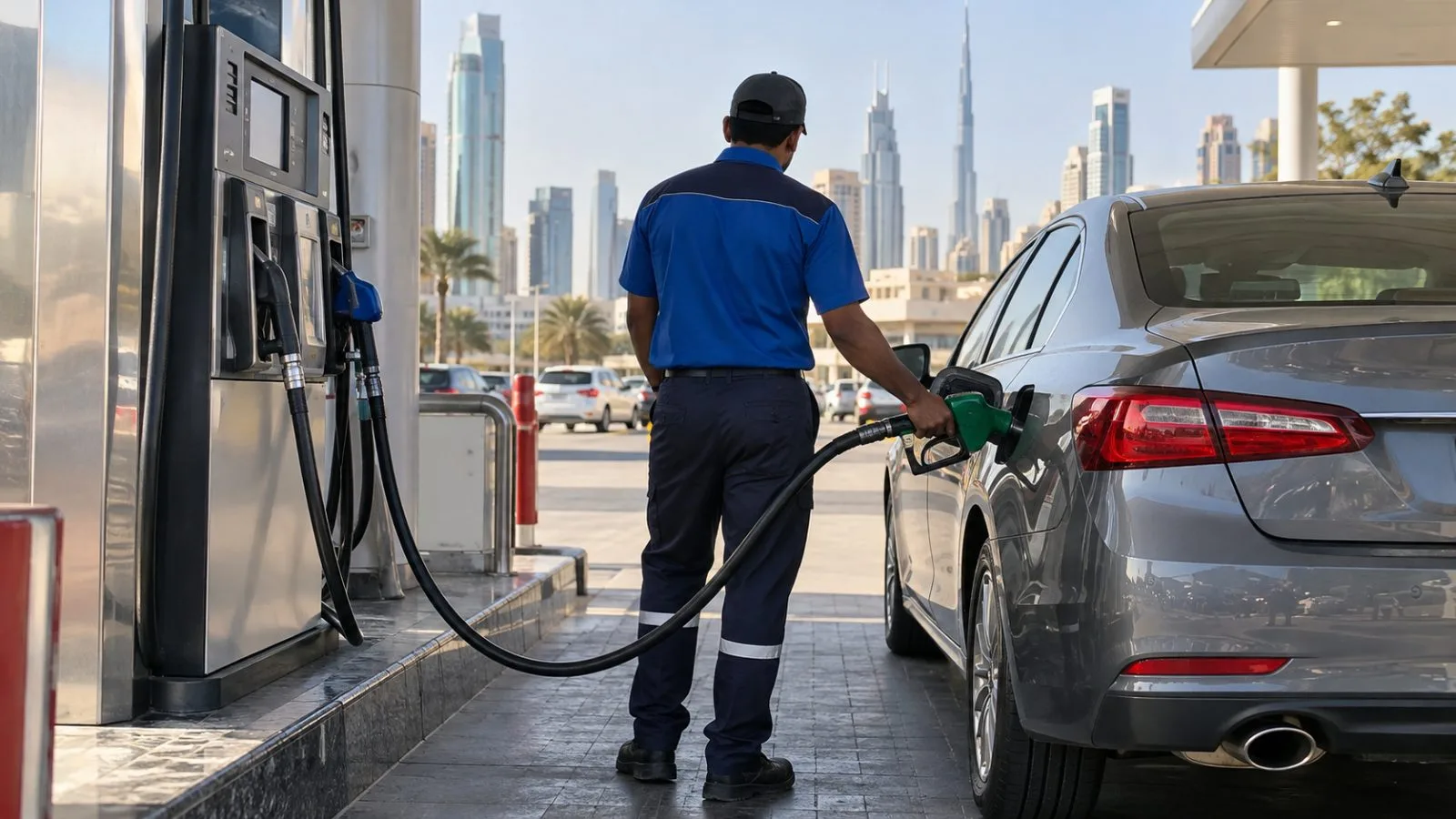 A sedan is refueled at a petrol station in Dubai, United Arab Emirates. (AI-generated image / EconoTimes)