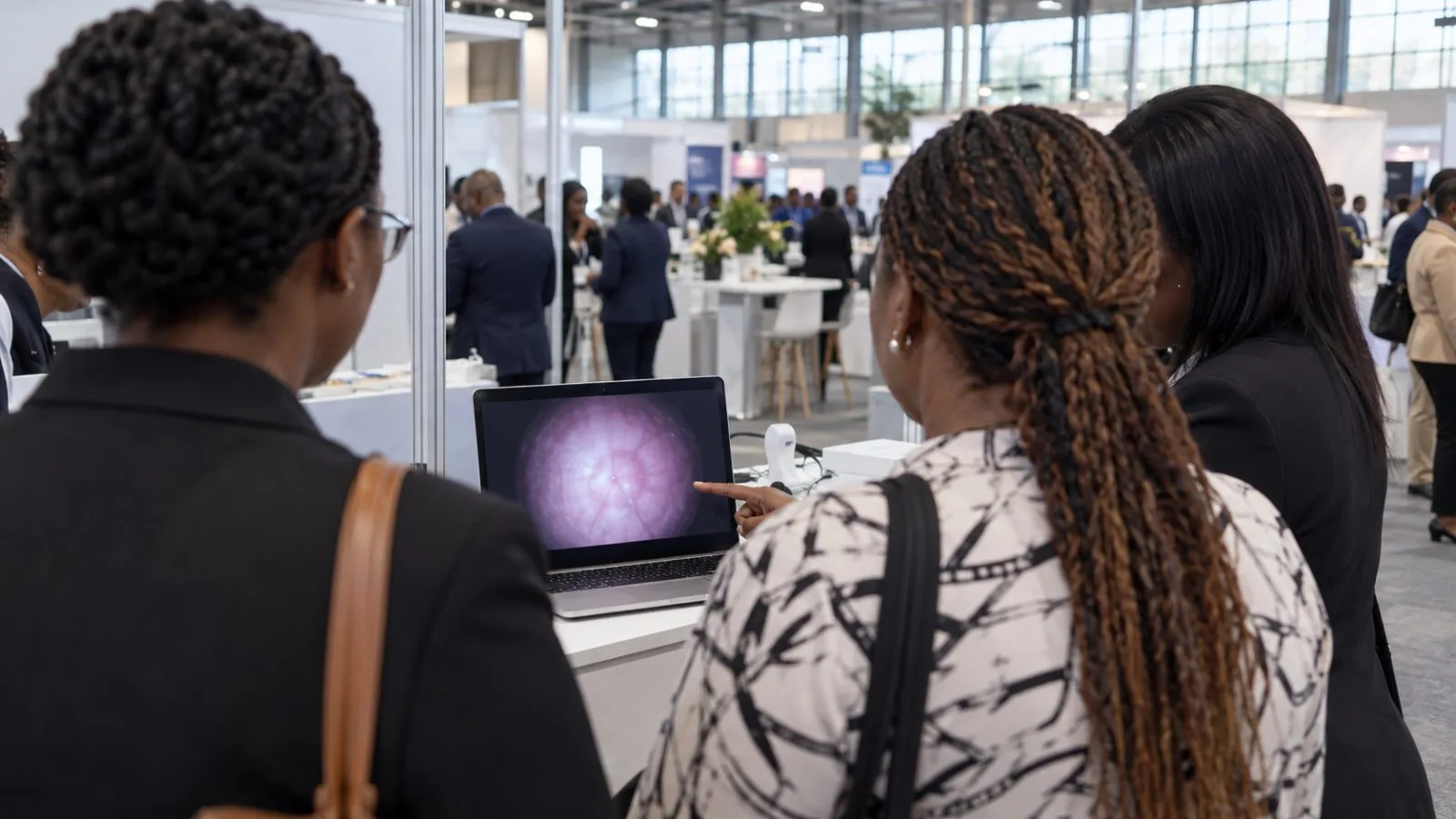 A laptop used in a cervical screening demonstration sits at a health expo in Midrand, South Africa. (AI-generated image / EconoTimes)