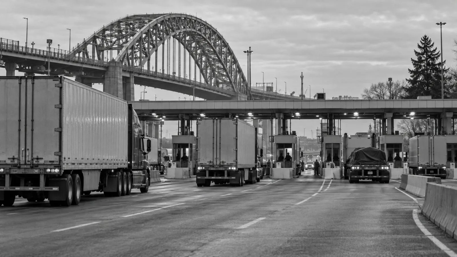 Customs officers inspect palletized tobacco products at the Blue Water Bridge crossing in Sarnia, Ontario. / EconoTimes.ai (mono)