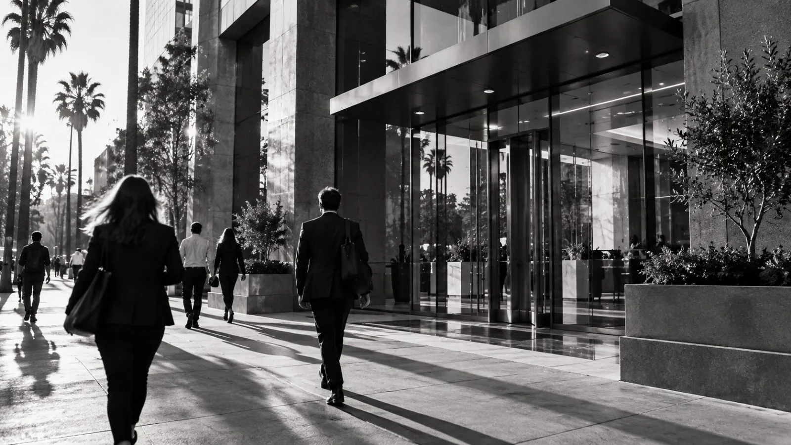 Pedestrians pass the building housing Tinder on West Sunset Boulevard in West Hollywood. / EconoTimes.ai
