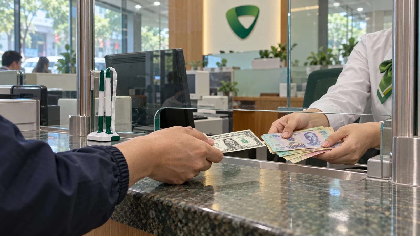 A customer exchanges dollars at a bank counter in Hanoi, Vietnam. / EconoTimes.ai