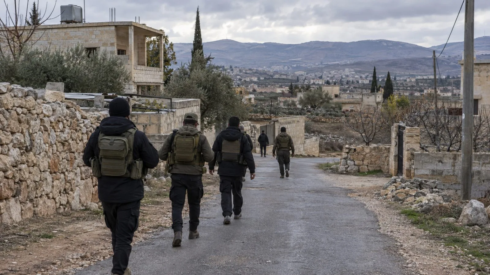 Security personnel move along a road in Rankous, west of Damascus, Syria (AI-generated image / EconoTimes)