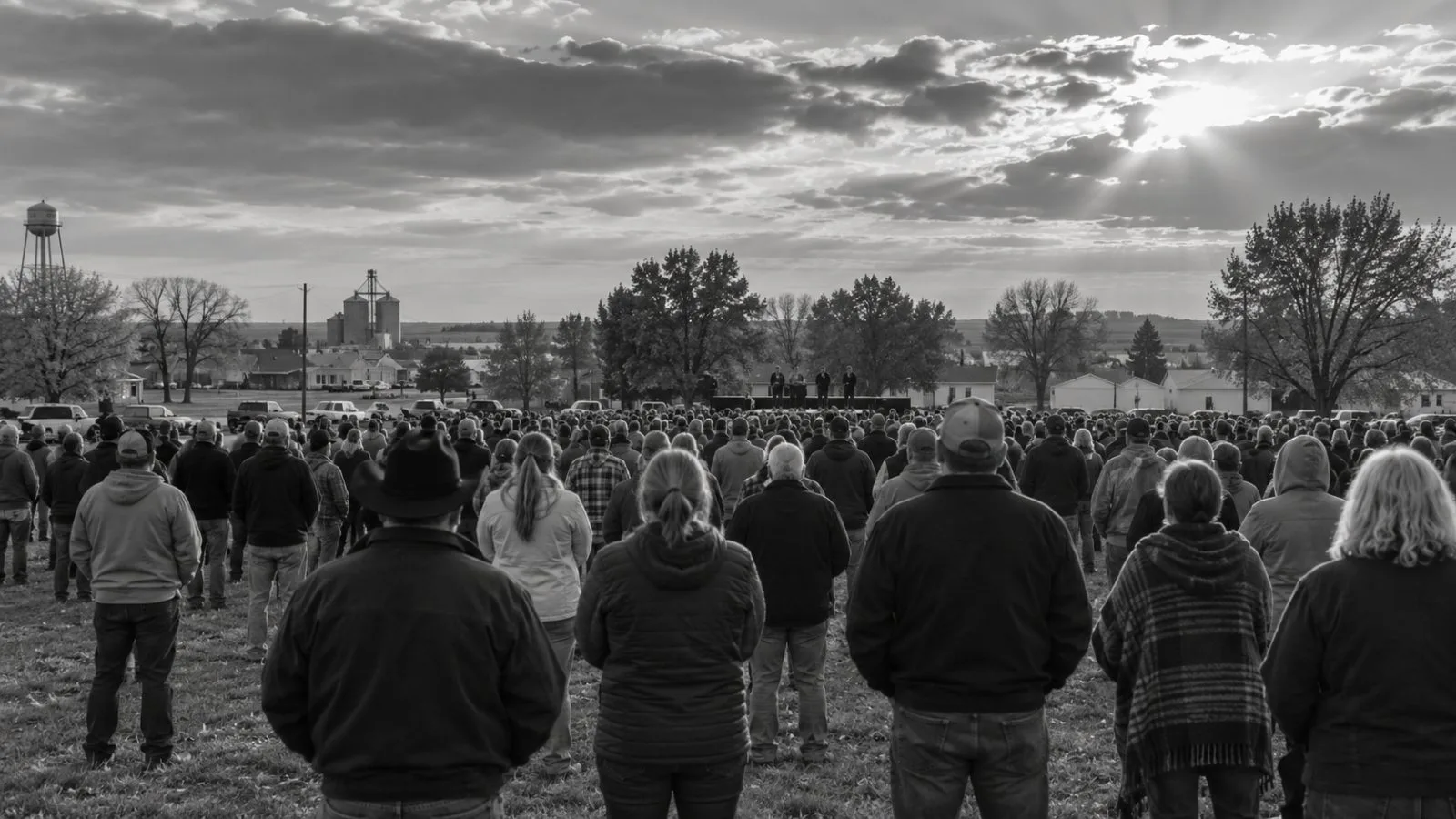 Campaign attendees watch a rally stage in Park City, Kansas. (AI-generated image / EconoTimes)