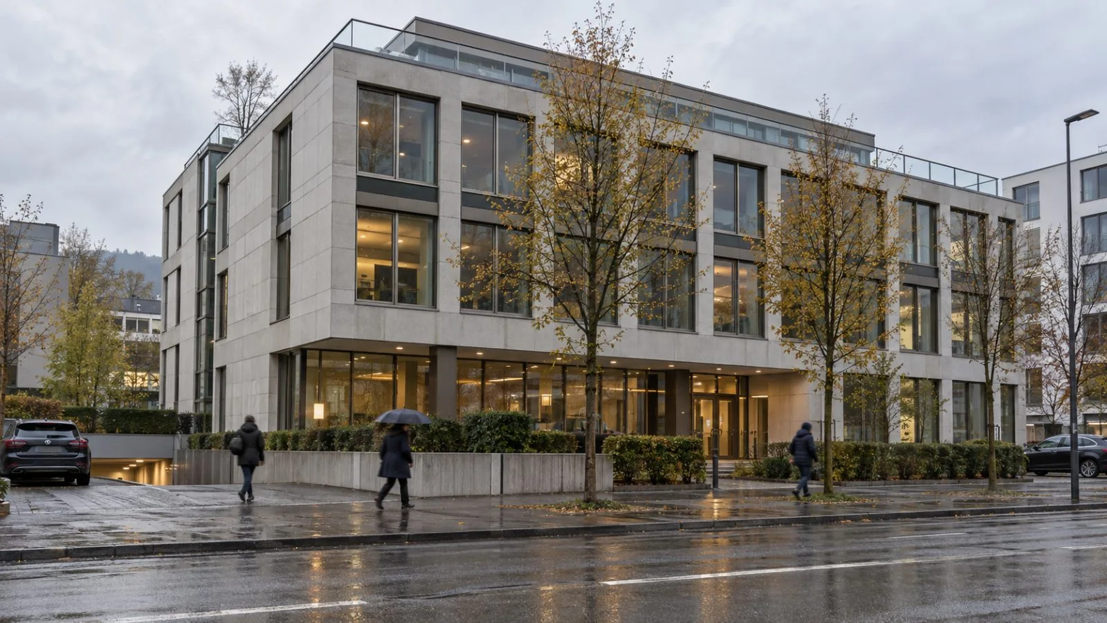 Office buildings stand along Grafenauweg in Zug, Switzerland, where Golem Foundation is registered. (AI-generated image / EconoTimes)