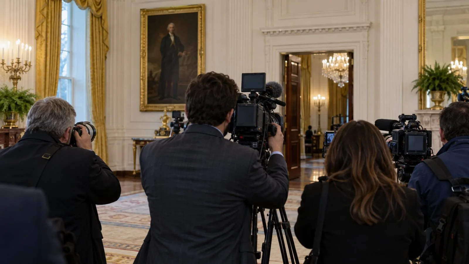 Reporters and cameras gather at a White House event in Washington. (AI-generated image / EconoTimes)