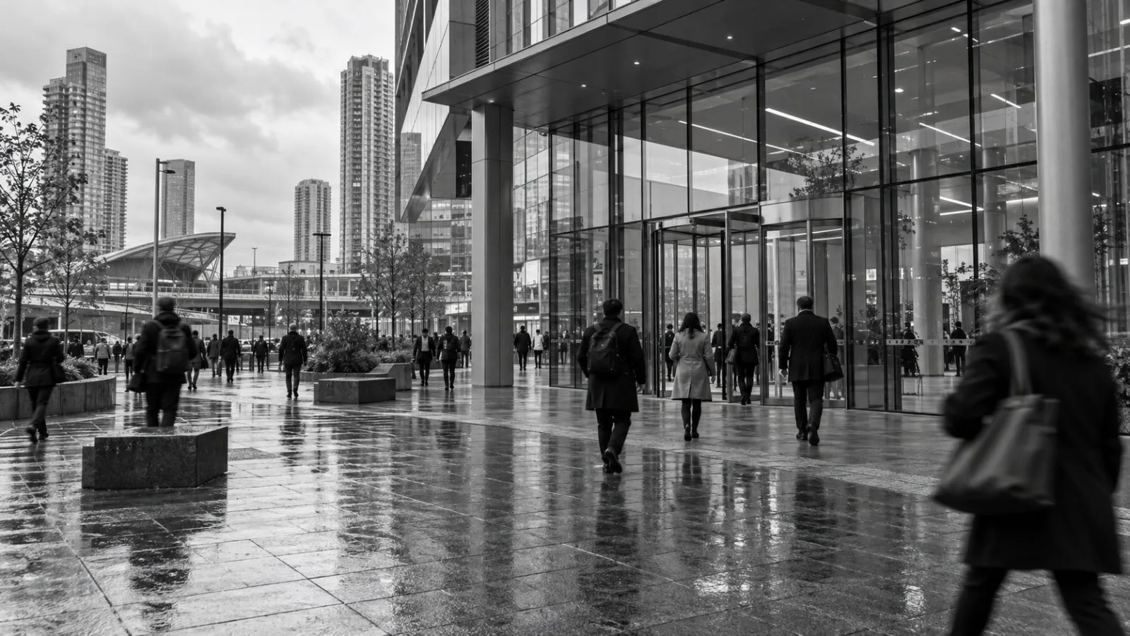 Pedestrians pass the Financial Conduct Authority's offices in Stratford, east London. (AI-generated image / EconoTimes)