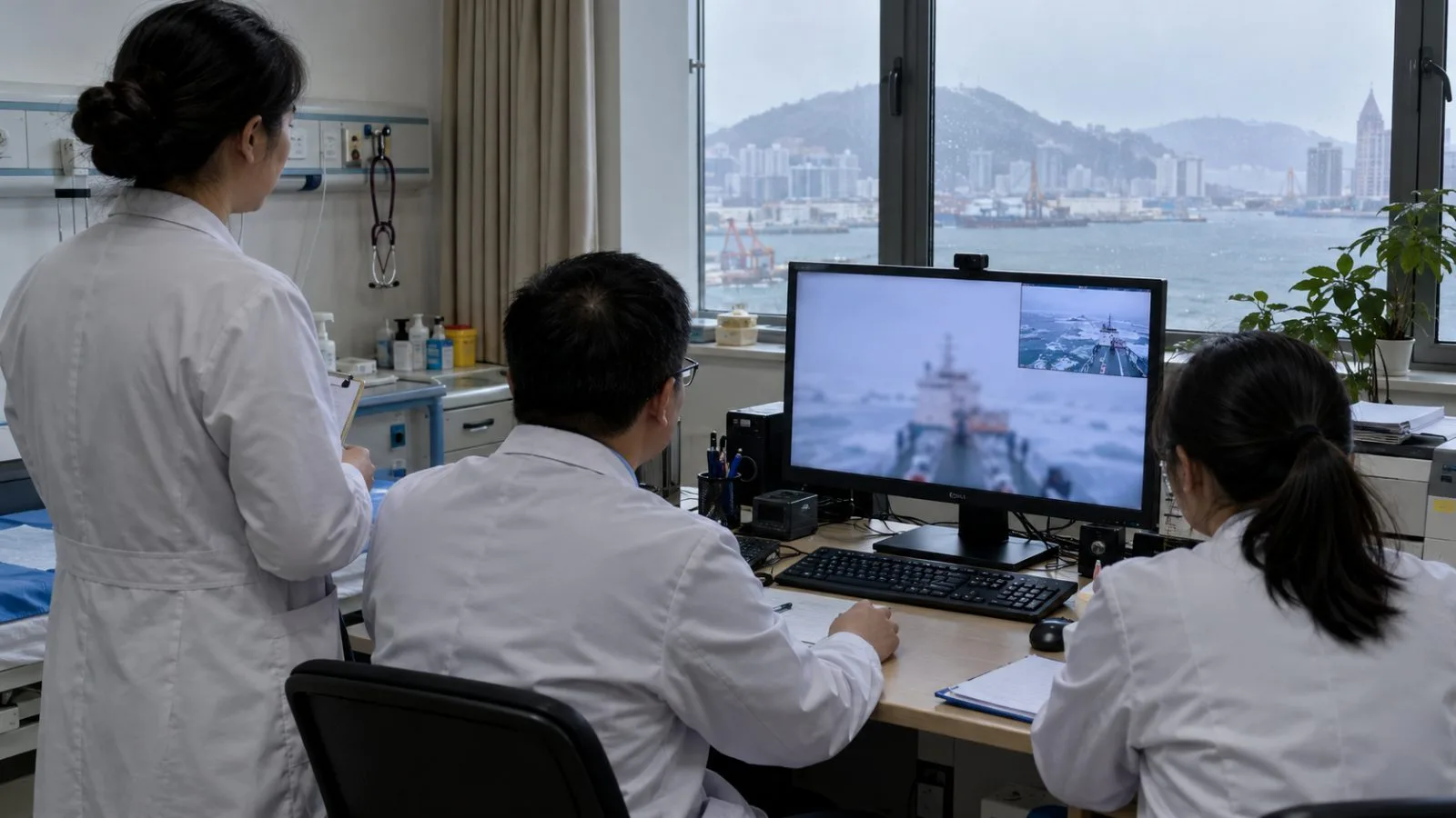 Clinicians take part in a video call at a hospital in Qingdao, China. (AI-generated image / EconoTimes)