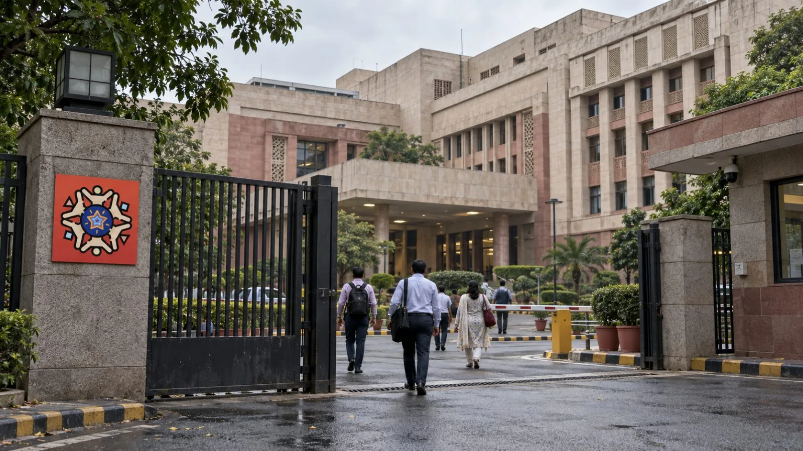 Staff enter Sanchar Bhawan, the Ministry of Communications building in New Delhi, India. / EconoTimes.ai