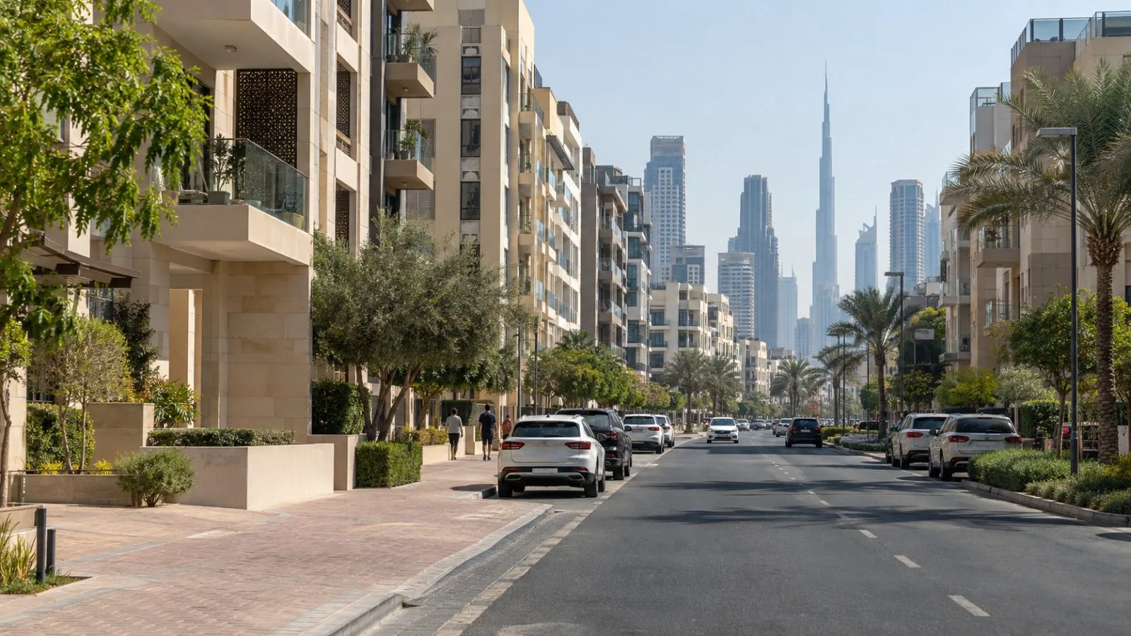Completed residential towers rise above a neighborhood street in Dubai, United Arab Emirates. (AI-generated image / EconoTimes)