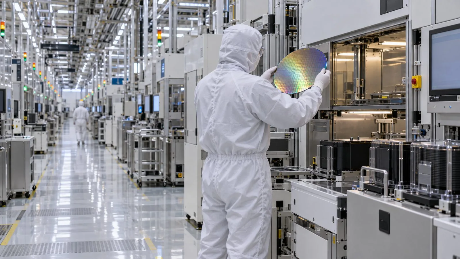 A technician inspects a silicon wafer inside a semiconductor cleanroom in Pyeongtaek, South Korea. (AI-generated image / EconoTimes)