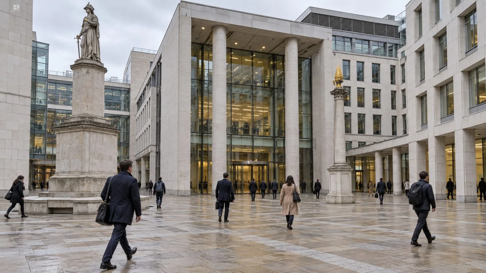 Pedestrians cross Paternoster Square outside the London Stock Exchange in London. / EconoTimes.ai