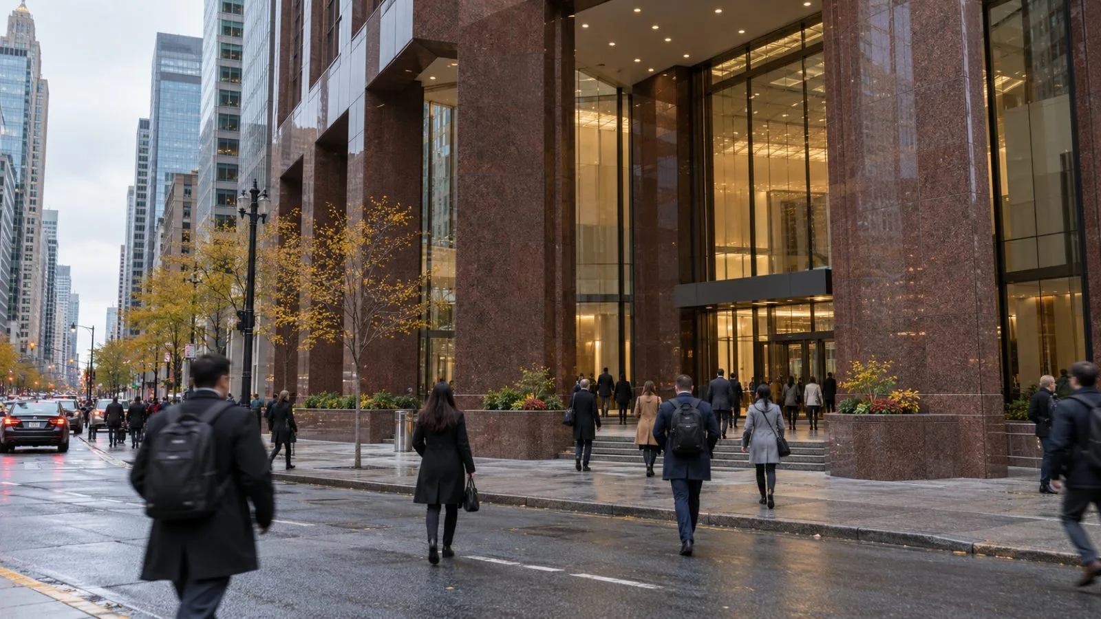 Commuters pass the entrance of Scotia Plaza in downtown Toronto. (AI-generated image / EconoTimes)