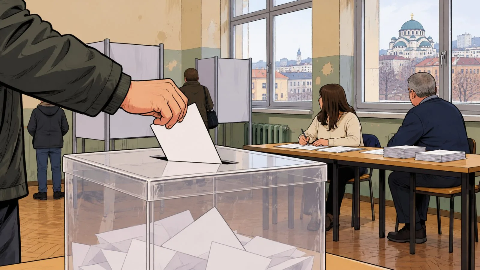 A voter casts a ballot at a polling station in Belgrade, Serbia. (AI-generated image / EconoTimes)