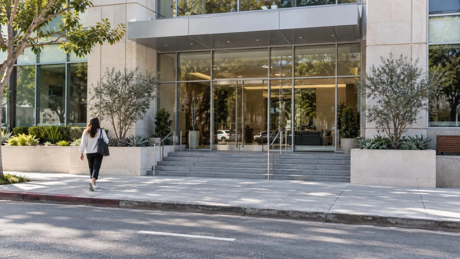 A passerby walks past the entrance to Super League's offices in Santa Monica, California. (AI-generated image / EconoTimes)