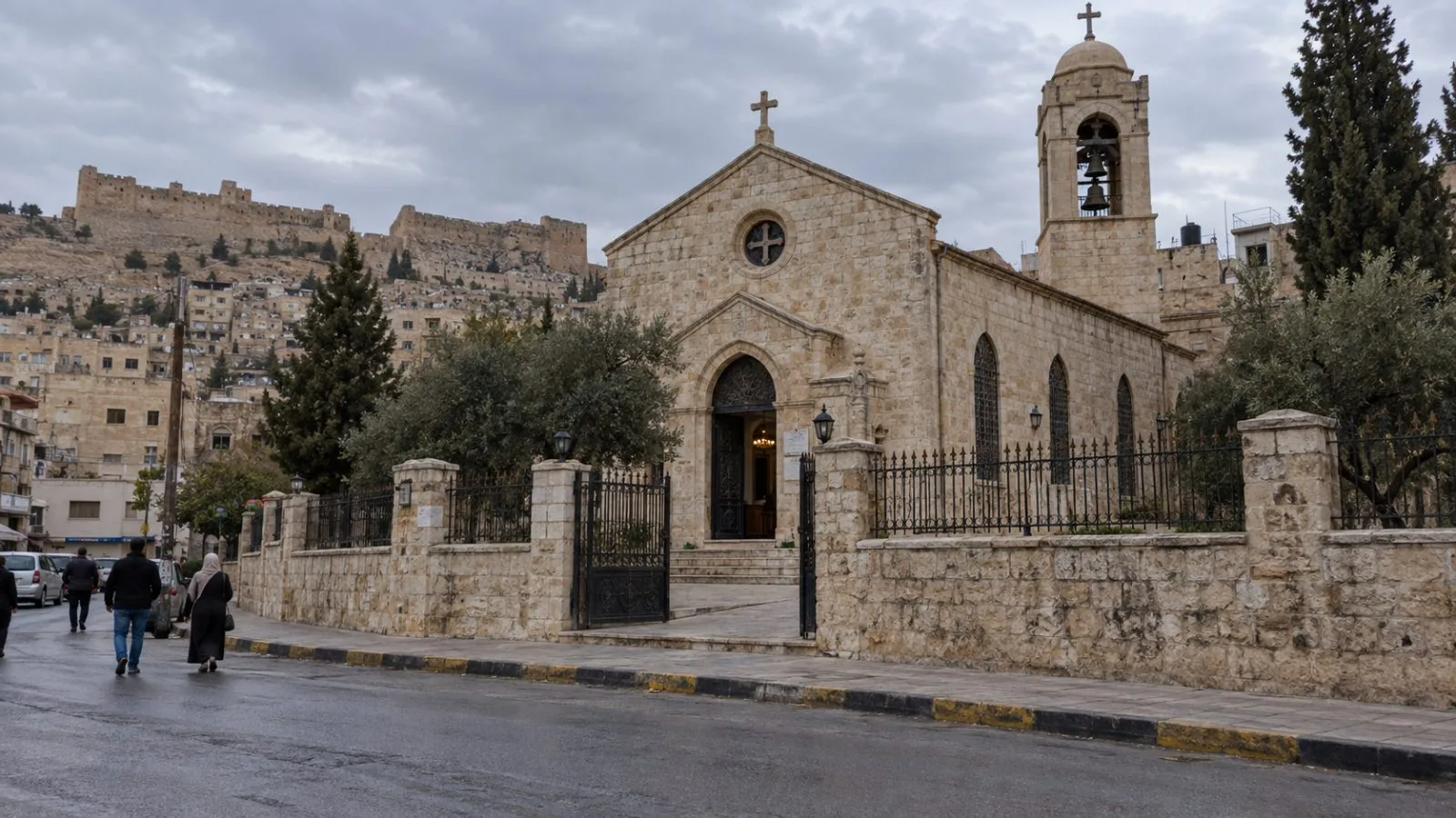 The exterior of Hamoud Church stands in Karak Governorate, Jordan. (AI-generated image / EconoTimes)