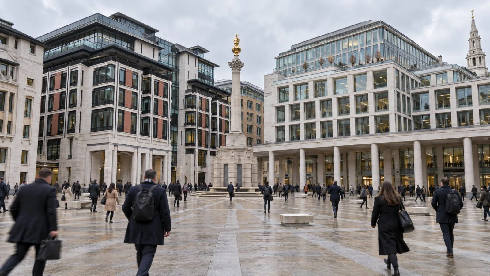 Commuters cross Paternoster Square beside the London Stock Exchange in the City of London / EconoTimes.ai