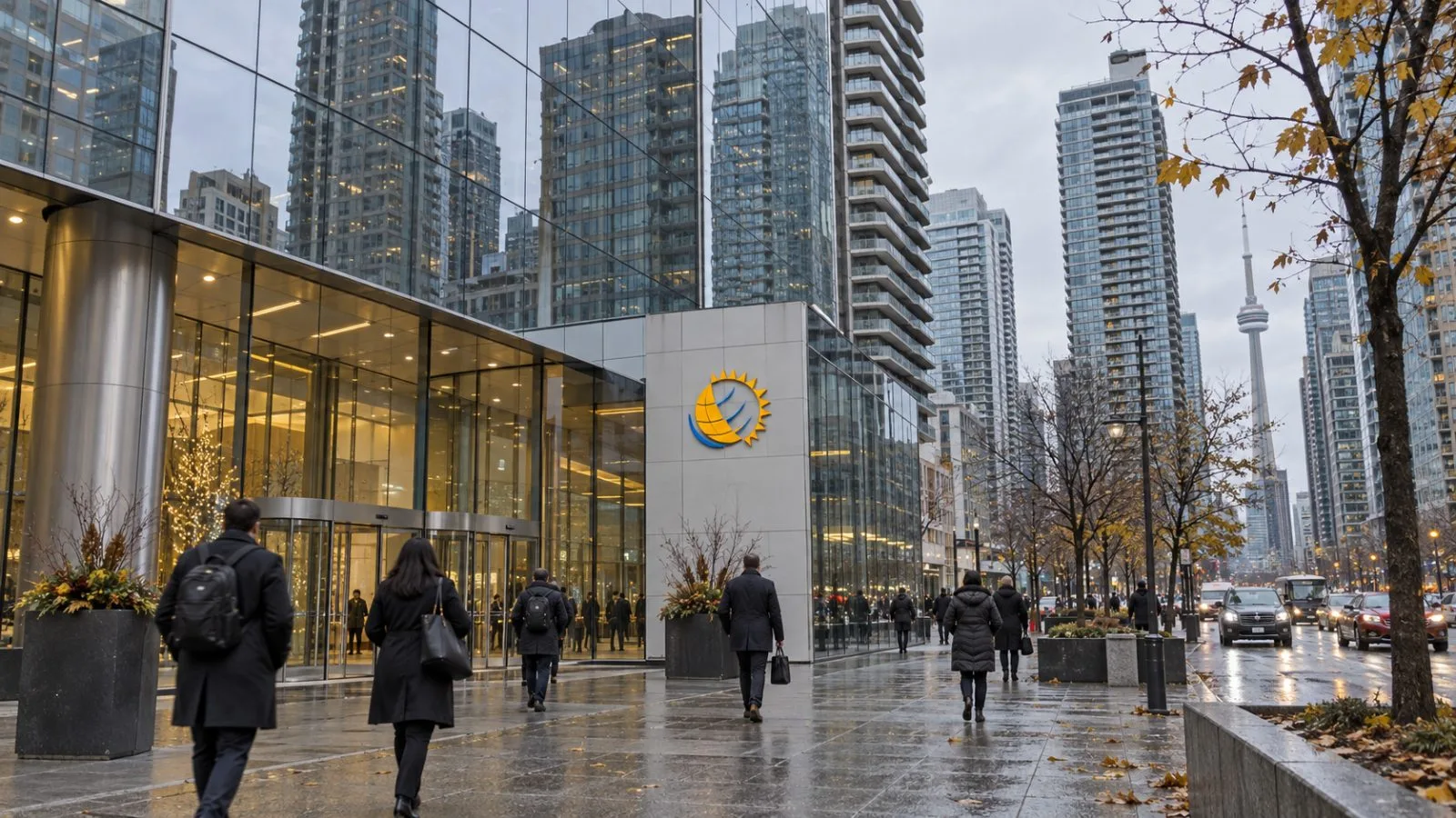 Pedestrians pass a glass office tower in Toronto's financial district / EconoTimes.ai