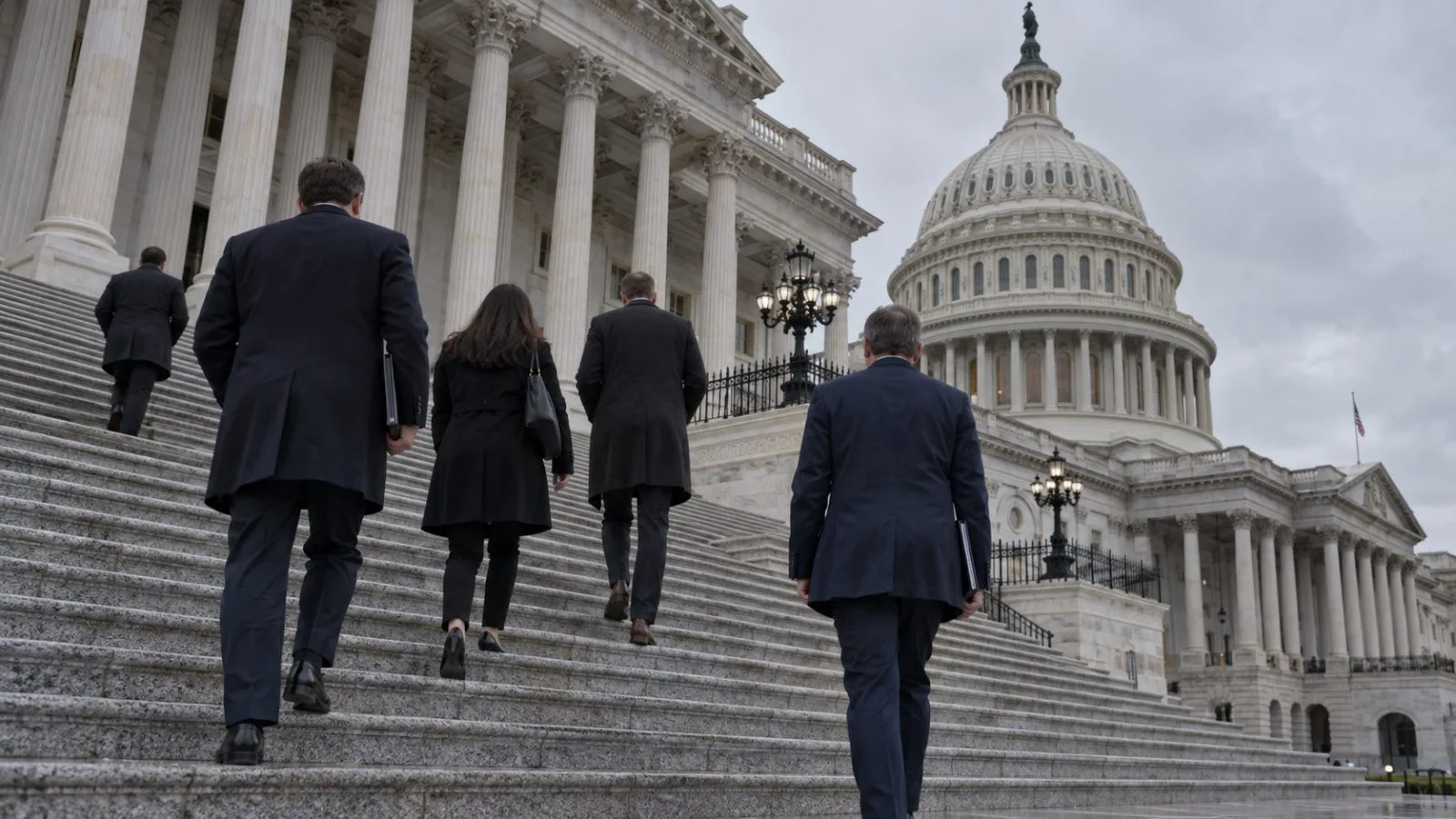 Officials enter the U.S. Capitol in Washington, D.C., for talks on Ukraine’s defense. (AI-generated image / EconoTimes)