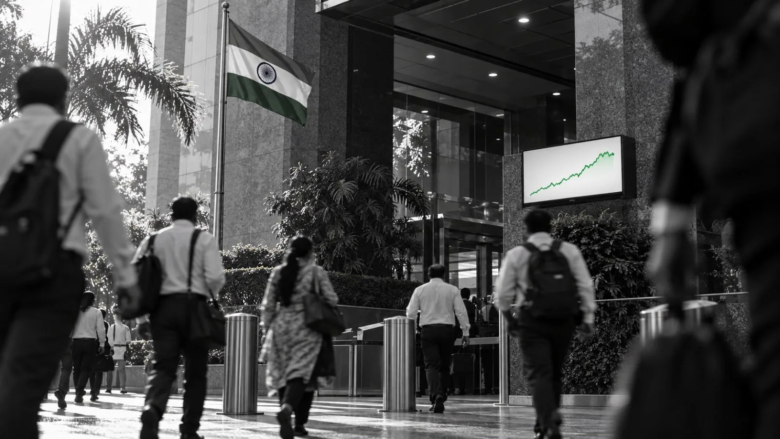 Commuters pass Exchange Plaza in Mumbai’s Bandra Kurla Complex after the market close. / TokenPost.ai (mono)