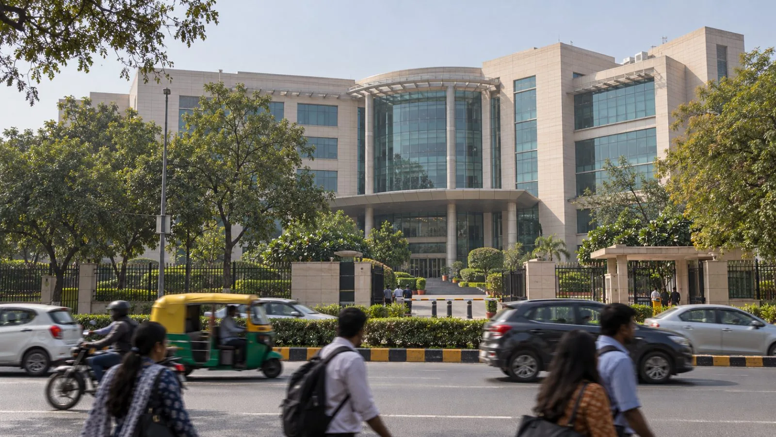 Commuters pass the Competition Commission of India headquarters in New Delhi. / EconoTimes.ai