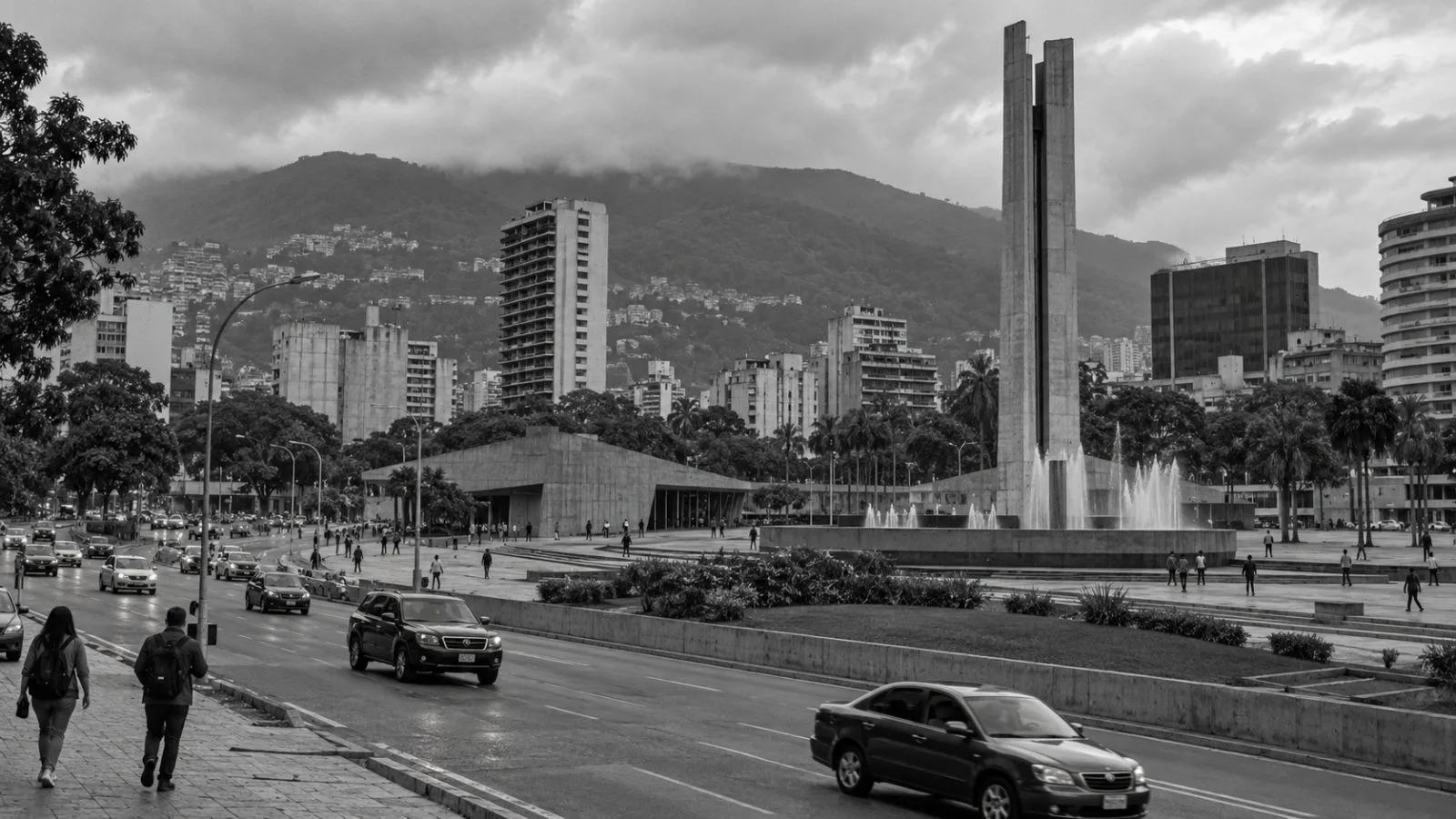 Pedestrians cross near Plaza Venezuela in Caracas ahead of a planned opposition gathering. (AI-generated image / EconoTimes)