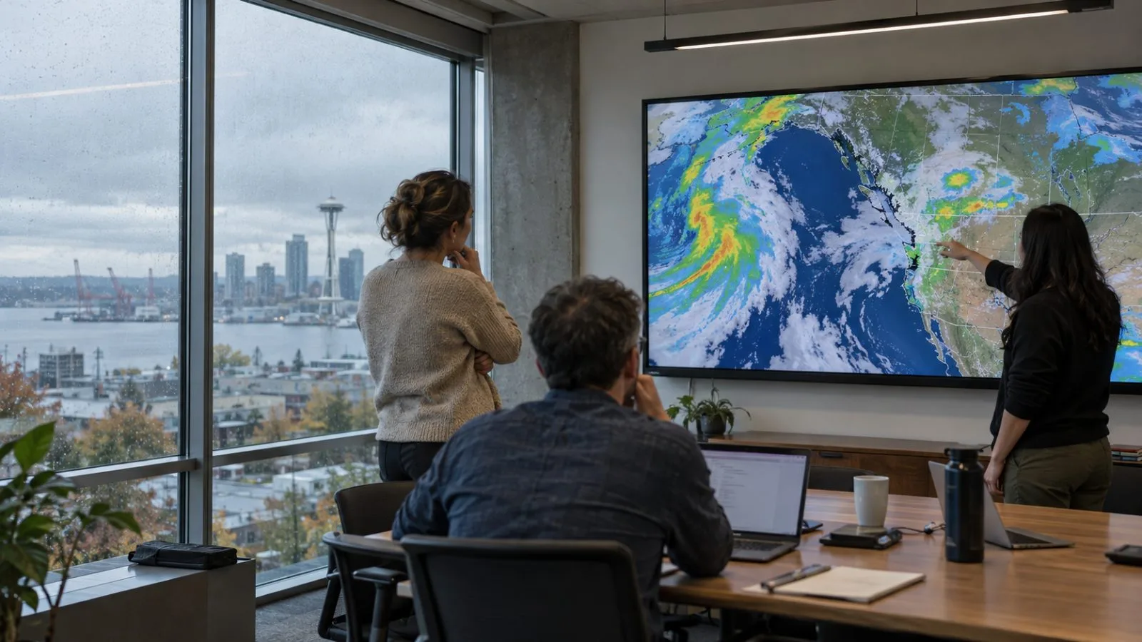 Staff members review an agricultural forecast at the Gates Foundation headquarters in Seattle. (AI-generated image / EconoTimes)