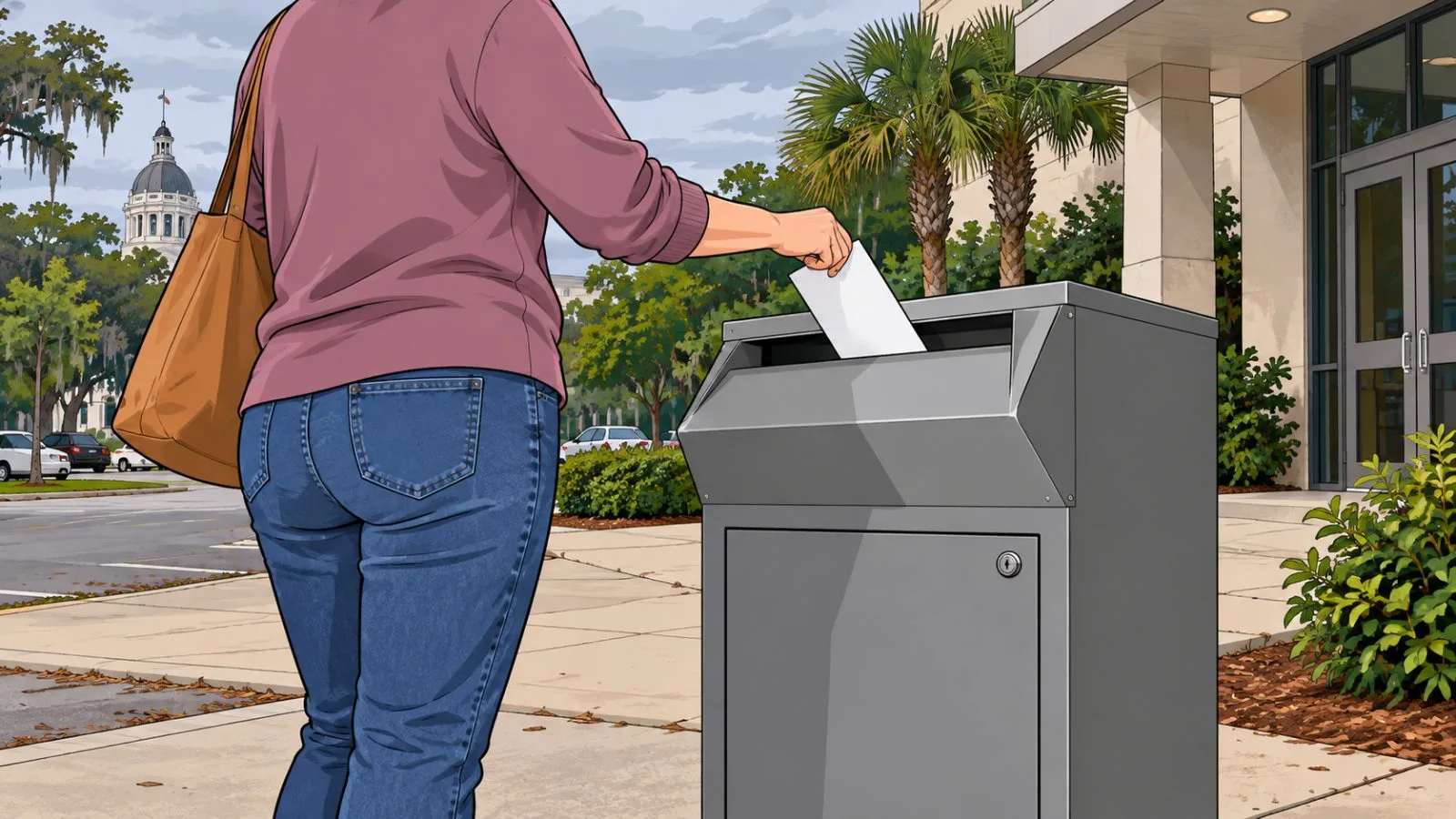 An anonymous voter casts a ballot at a polling station in Tallahassee, Florida. (AI-generated image / EconoTimes)