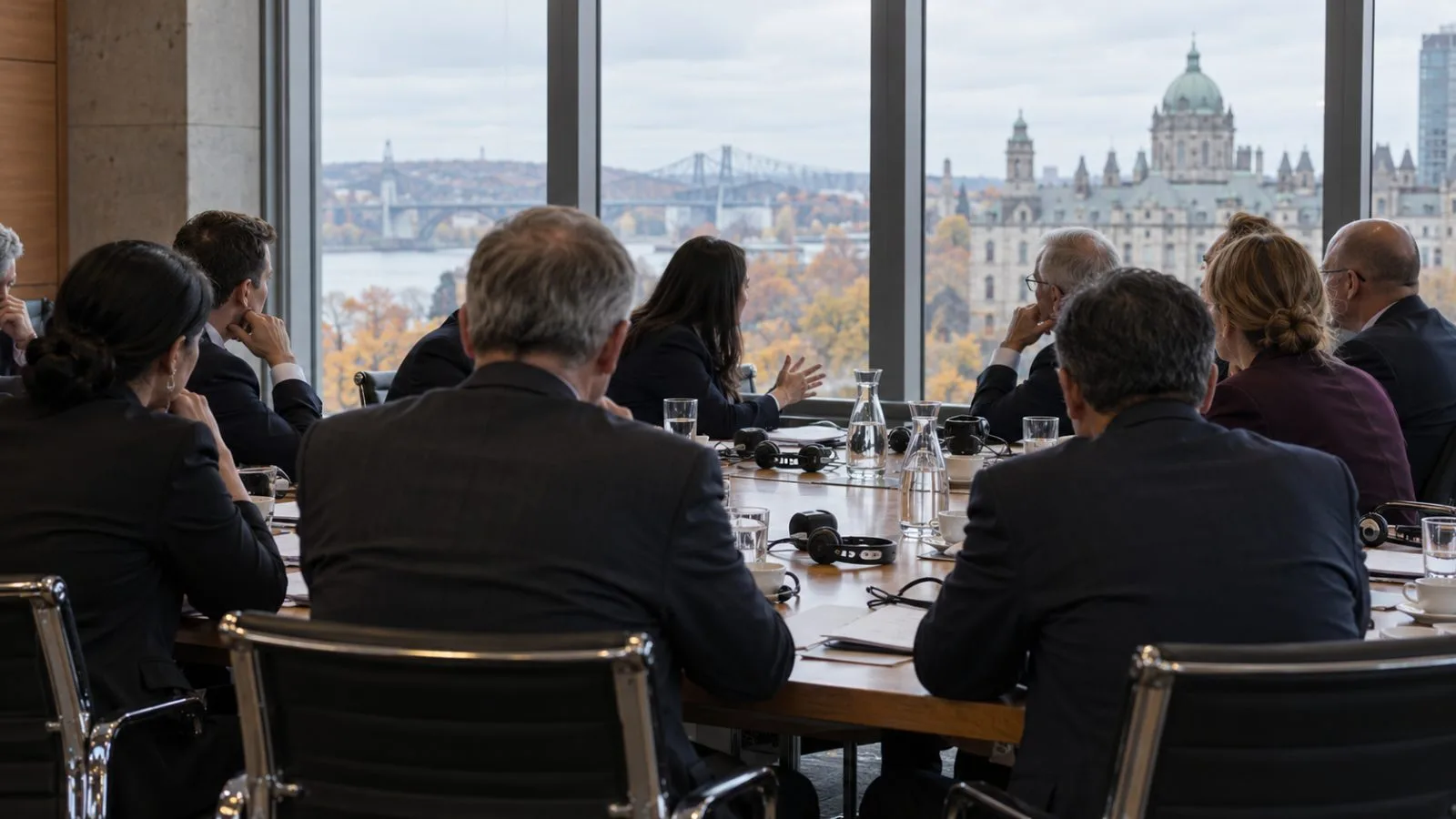 Delegates gather around a conference table at a summit in Montreal, Canada. (AI-generated image / EconoTimes)
