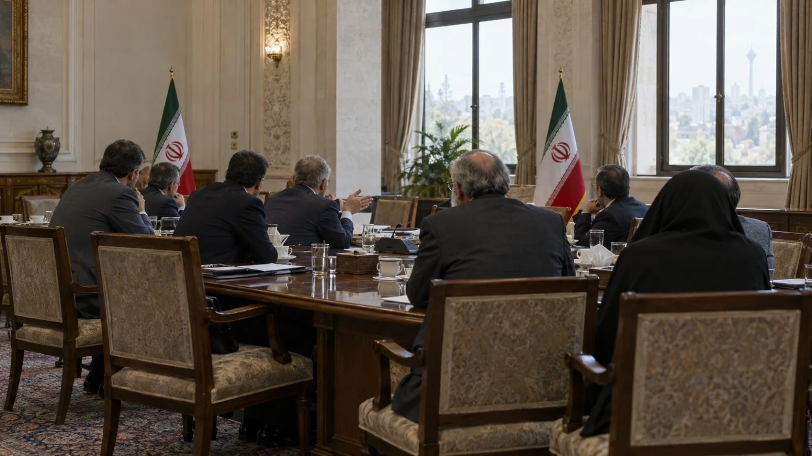 Delegates gather for regional security talks inside a government conference room in Tehran, Iran (AI-generated image / EconoTimes)