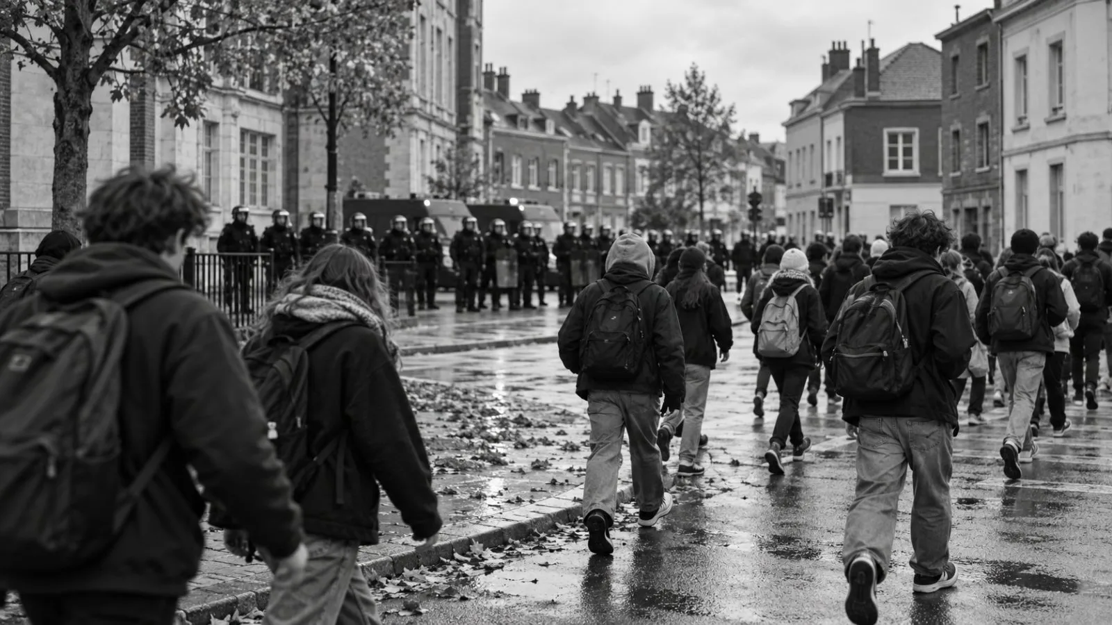 French police vans line a central Paris boulevard before planned demonstrations. / EconoTimes.ai