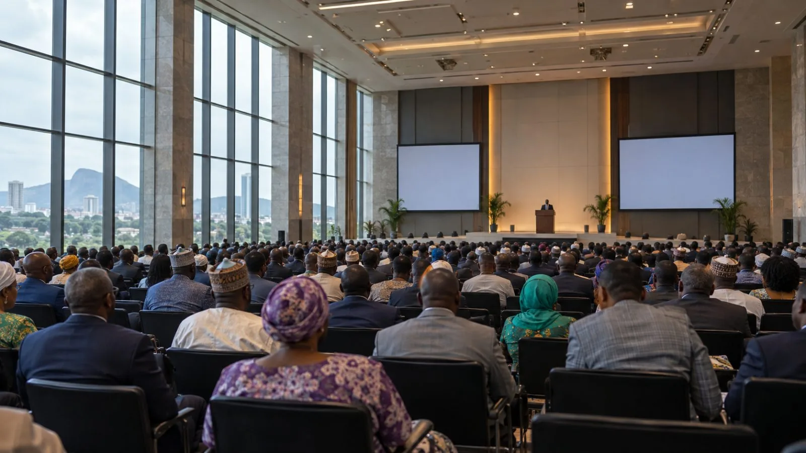 Delegates listen during a Nigerian economic summit in Abuja, Nigeria (AI-generated image / EconoTimes)