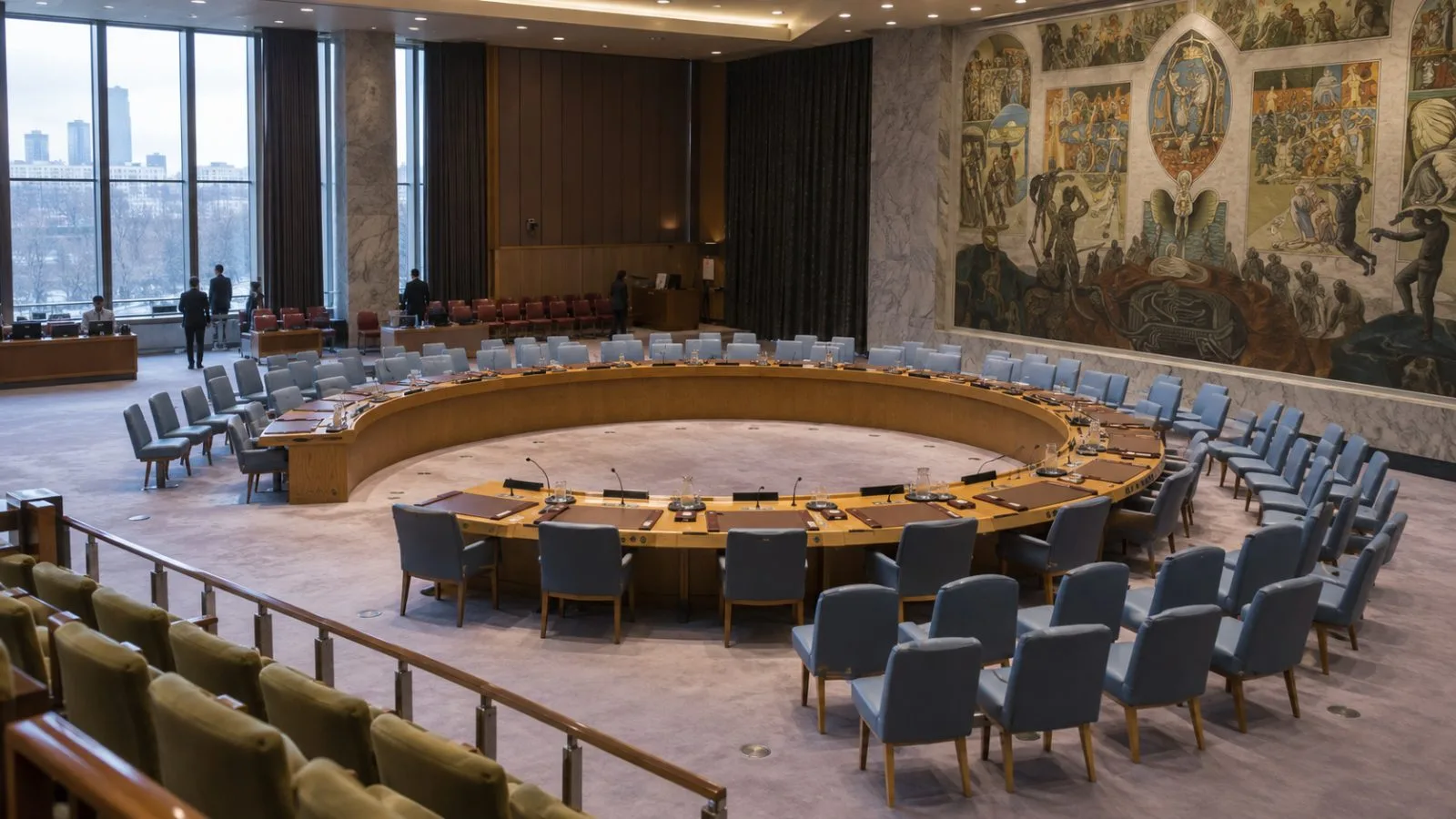 The United Nations Security Council chamber is prepared for a session at headquarters in New York City (AI-generated image / EconoTimes)