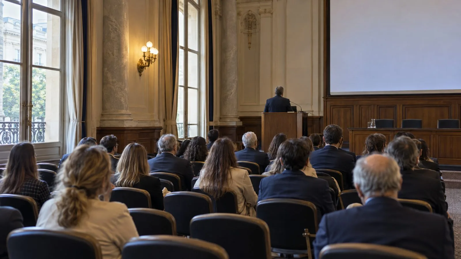 Attendees listen during a legal conference in Buenos Aires, Argentina. (AI-generated image / EconoTimes)