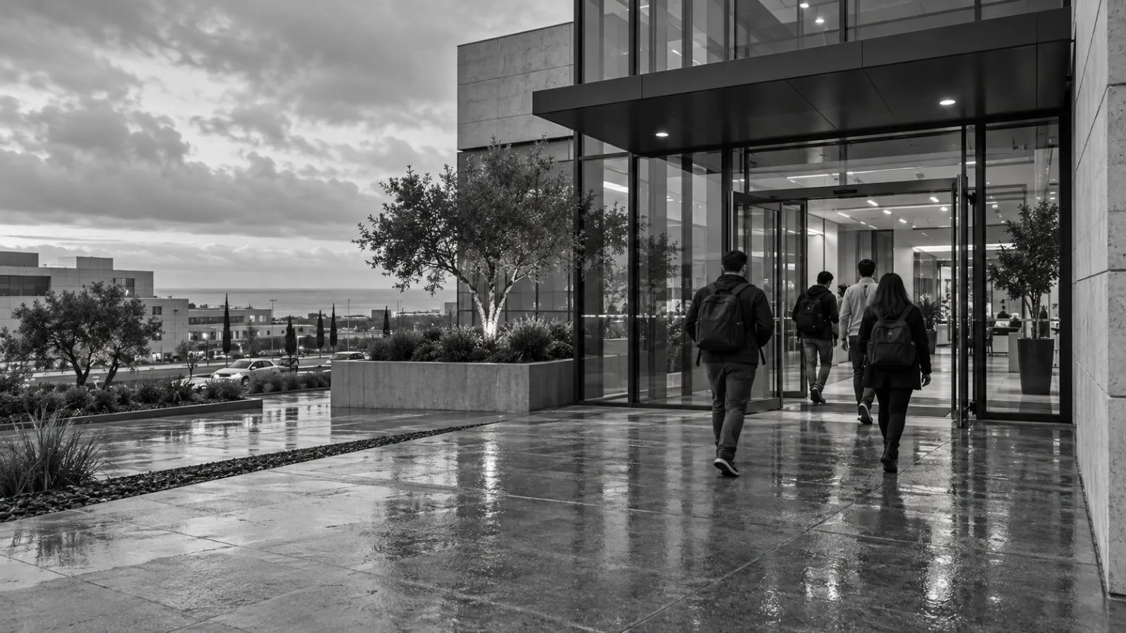 Employees enter a technology office in Caesarea Industrial Park, Israel. (AI-generated image / EconoTimes)