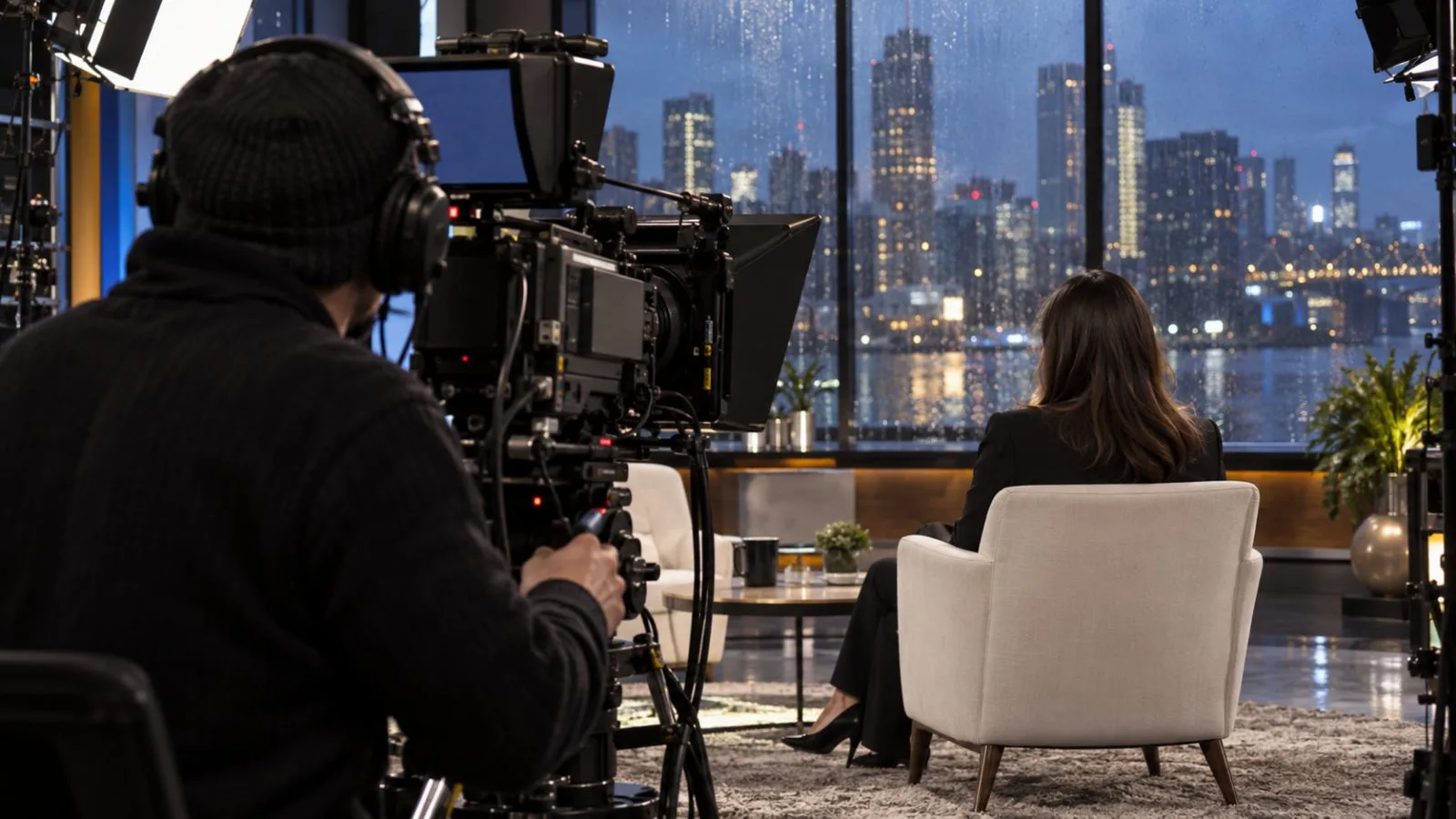 A television guest speaks during a recorded interview in a Manhattan studio in New York City (AI-generated image / EconoTimes)