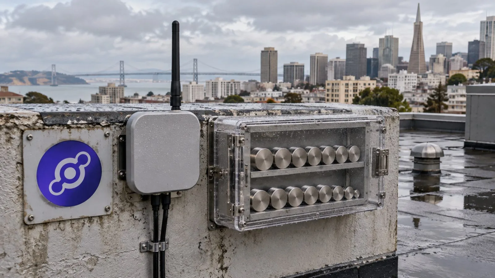 A rooftop wireless hotspot is mounted above a residential block in San Francisco, California / EconoTimes.ai