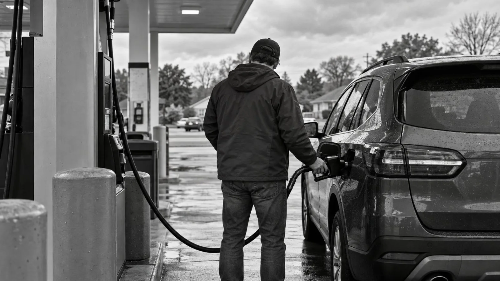 A driver refuels at a neighborhood gas station in Ann Arbor, Michigan. (AI-generated image / EconoTimes)