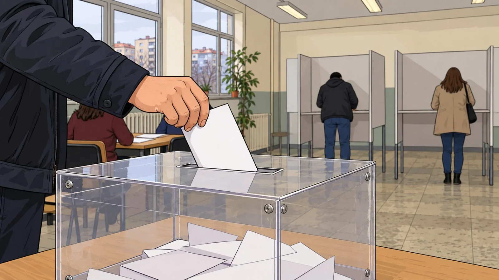 A voter casts a ballot at a polling station in Sofia, Bulgaria. (AI-generated image / EconoTimes)